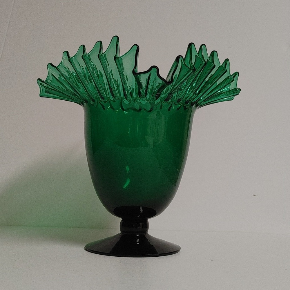 Blenko Emerald Green Art Glass Vase MCM